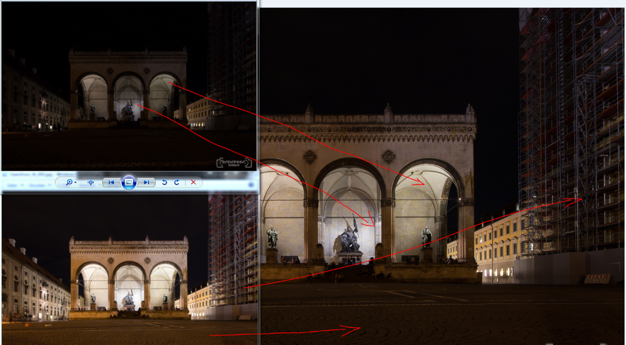 München Odeonsplatz korrekte Belichtung hat Schwächen in hellen und dunklen Bereichen, die durch andere Bilder ergänzt werden müssen